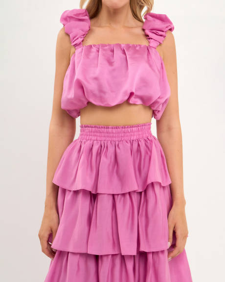 endless rose- Puff Sleeve Cropped Top