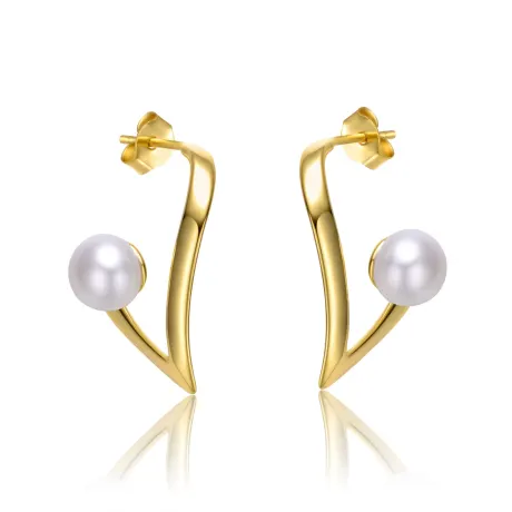 Boucles d'oreilles Genevive en argent sterling en or jaune 14 carats avec perles blanches ouvertes géométriques d'art abstrait