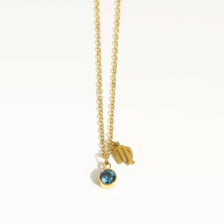 Goldtone zodiac and birthstone necklace in stainless steel - Virgo - Eva Sky2