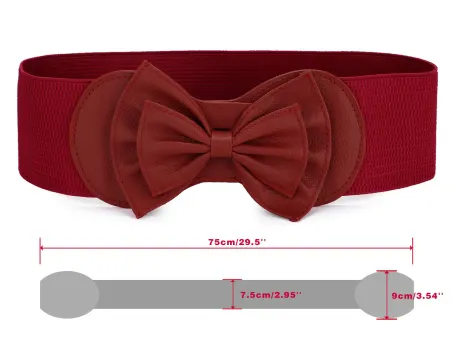 Allegra K- Bowtie Ornament Press Stud Button Cinch Belt