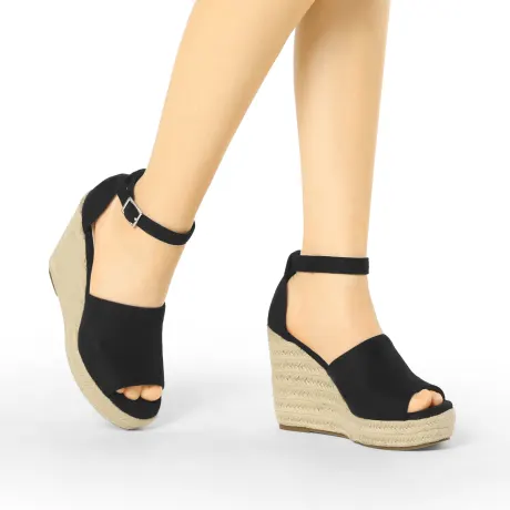 Allegra K- Espadrilles Platform Black Espadrille Wedges Sandals