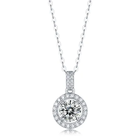 Stella Valentino Sterling Silver with 1ctw Lab Created Moissanite Halo Cluster Drop Pendant Necklace