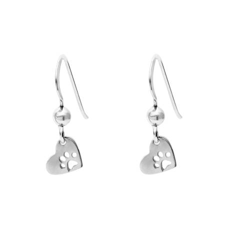Ag Sterling - Sterling Silver Heart   Paw Print Drop Earrings