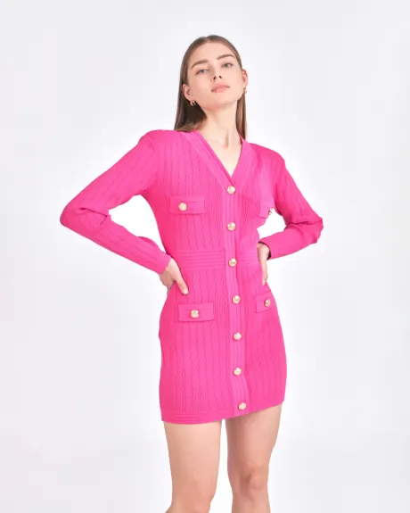 endless rose- Robes mini tricot à manches longues à col en V