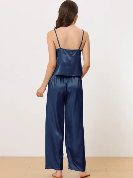 cheibear - Camisole Pants Silky Summer Nightwear Set