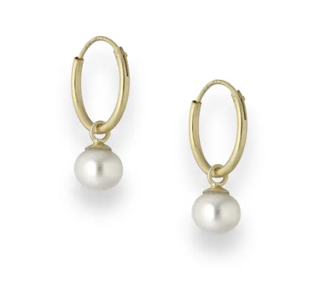 Boucles d'oreilles créoles en argent sterling plaqué 14 carats avec perle de culture d'eau douce (perle amovible)- Signature Pearls