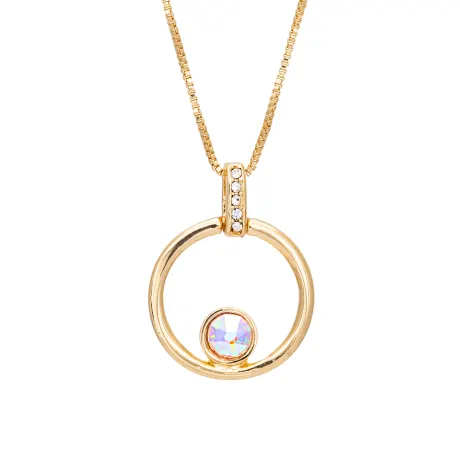 Goldtone Aurora Borealis Crystal Open Circle Pendant Necklace made with Quality Austrian Crystals - MICALLA