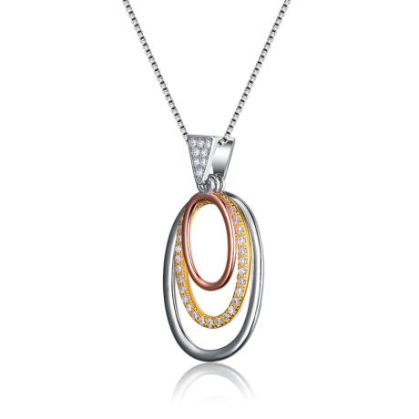 Genevive Sterling Silver White Gold and 18k Rose Gold Overlay Pendant Necklace
