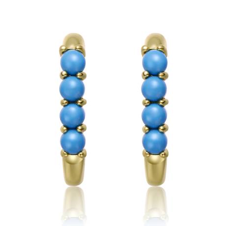 Genevive Sterling Silver 14k Gold Plated with Nano Turquoise Beads Oblong U-Shaped Latch Back Hoop Earrings