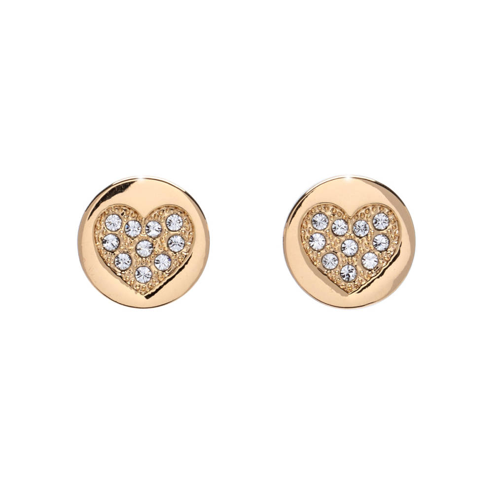 Circular Clear Crystal Pave Heart Stud Earrings by callura