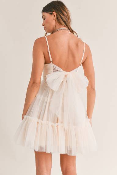 Evercado - Tulle Mesh Bow Back Mini Dress