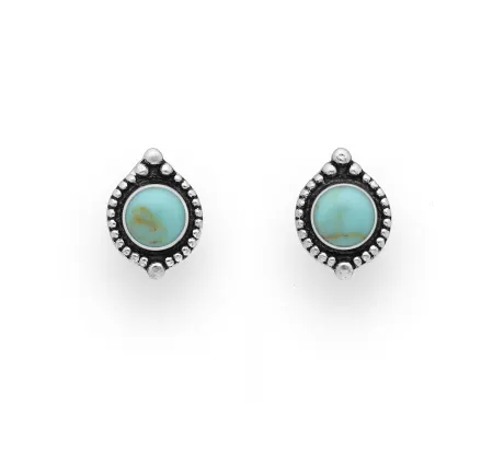 Ag Sterling - Sterling Silver   Reconstructed Turquoise Bali Circular Stud earrings