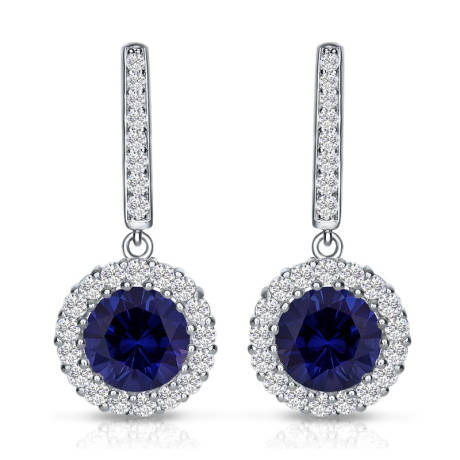 Genevive Sterling Silver with Colored Cubic Zirconia Halo Dangle Earrings