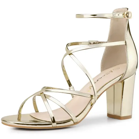 Allegra K - Elegant Crisscross Strap Block Heels Sandals