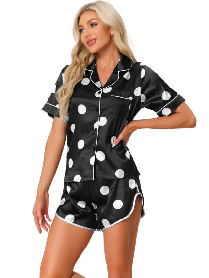 cheibear - Satin Polka Dots Cute Summer Pajamas Sets