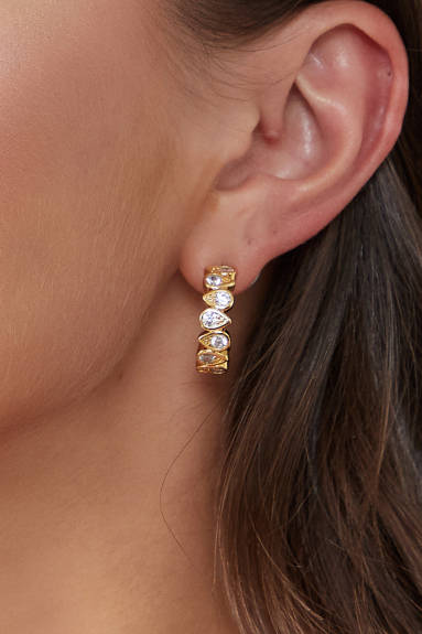 Classicharms-Gold Tear Shaped Zirconia Hoop Earrings