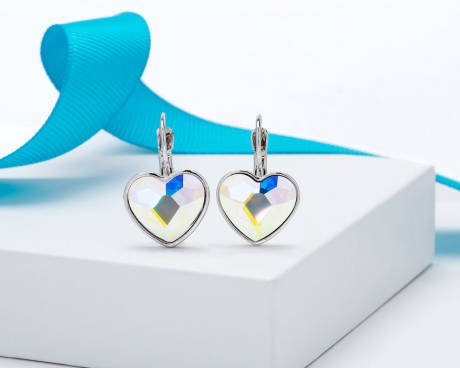 Crystal Heart Leverback Earrings in Aurora Borealis by callura