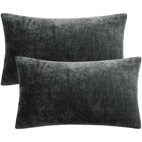 PiccoCasa- Set of 2 Chenille Water Repellent Throw Pillow Covers 12x20 Inch