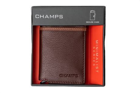 CHAMPS Minimalist Leather RFID Secure Wallet Case, Navy
