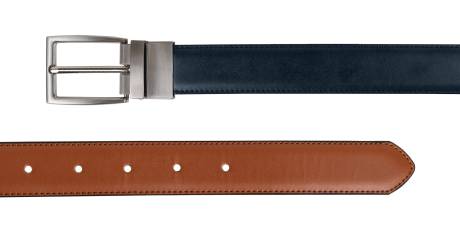 CHAMPS Leather One Size Reversible and Adjustable Belt, TanNavy