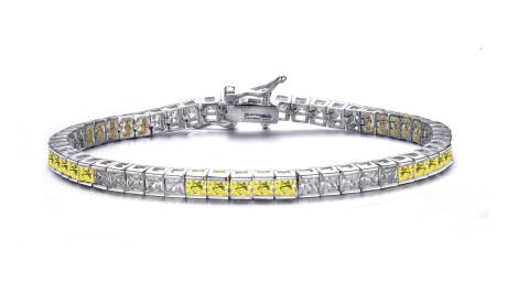 Genevive Sterling Silver with Colored Cubic Zirconia 5x5 Accent Bracelet