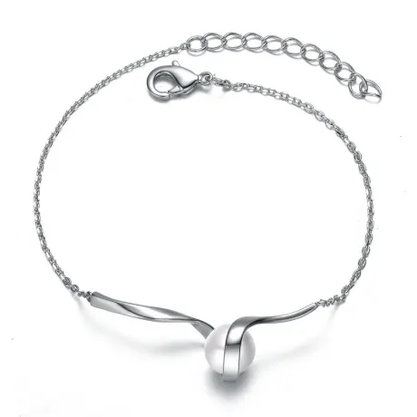 Bracelet en argent sterling avec un seul ruban de perles d'eau douce et câble délicat