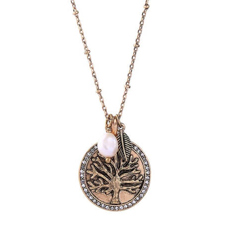 Brass Vintage Tree of Life Necklace with Freshwater Charms - Don't AsK
