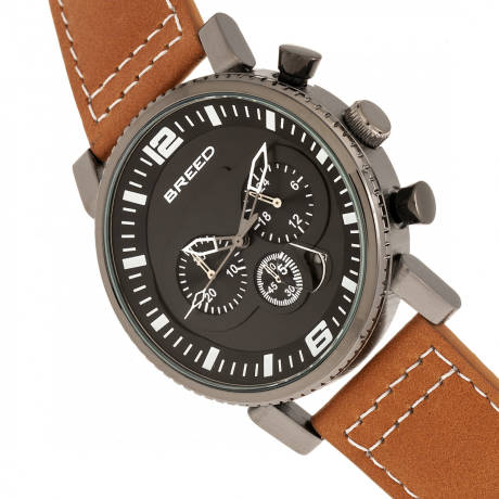 Breed - Montre chronographe Ryker avec bracelet en cuir et date - Sarcelle/Argent