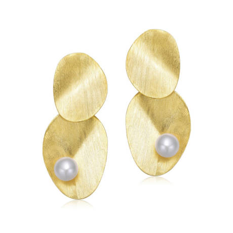 Genevive Boucles d'oreilles pendantes uniques en argent sterling plaqué or jaune 14 carats avec véritables perles d'eau douce