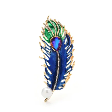 Sapphire Blue Teardrop Crystal Feather Brooch - Don't AsK