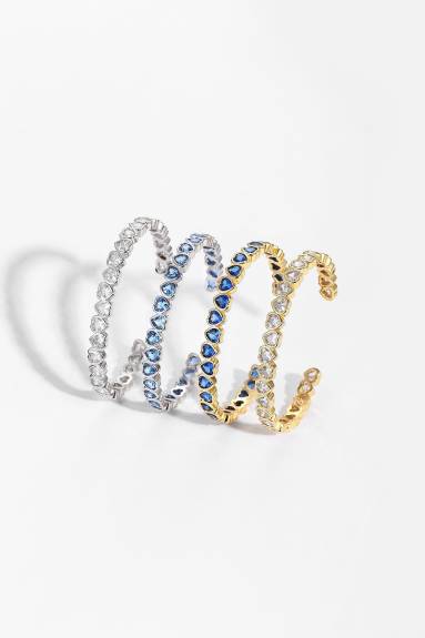 Classicharms-Gold Heart Shaped White Clear Sapphire Zirconia Bangle Bracelet