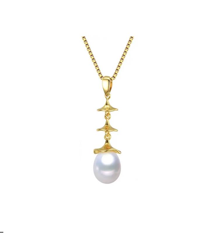 Collier pendentif en argent sterling plaqué 18 carats avec perle de culture d'eau douce blanche et bouchon- Signature Pearls
