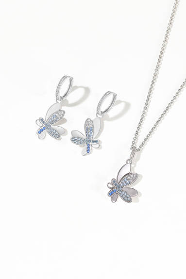 Classicharms-Pavé Diamond Butterfly Dangle Drop Hoop Earrings