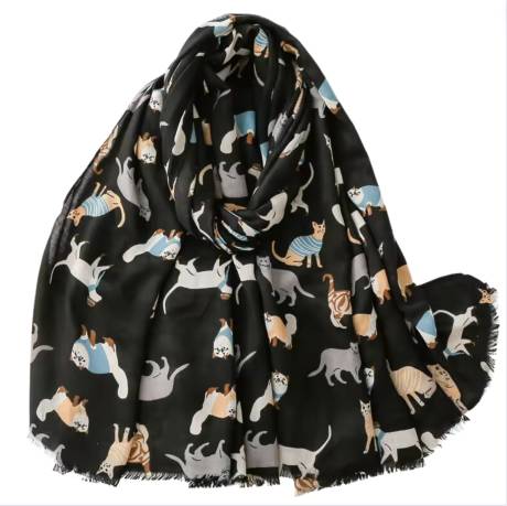 Black Summer Scarf with Happy Cats - Don't AsK