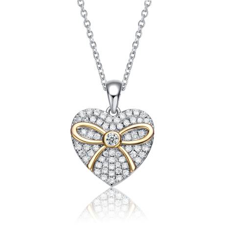 Genevive Sterling Silver Two Tone And Clear Cubic Zirconia Heart Necklace