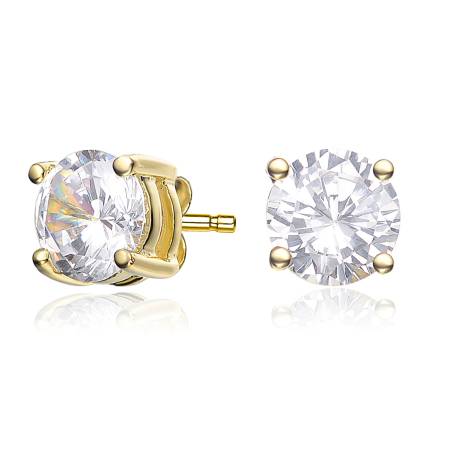 Genevive Sterling Silver 14k Yellow Gold plated with Clear Cubic Zirconia Solitaire 6mm Stud Earrings