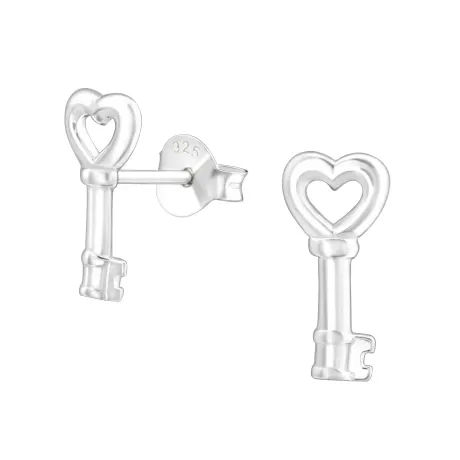 Ag Sterling - Sterling Silver Heart Key Stud Earrings