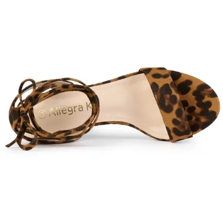 Allegra K - Open Toe Block Mid Heeled Lace Up Sandals