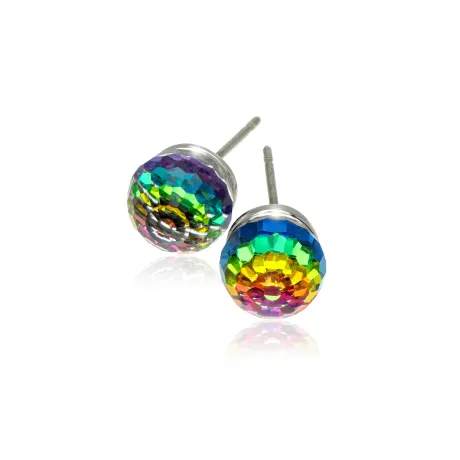 Boucles d'oreilles clous boule de disco en cristal faites avec des cristaux autrichiens de qualité en héliotrope