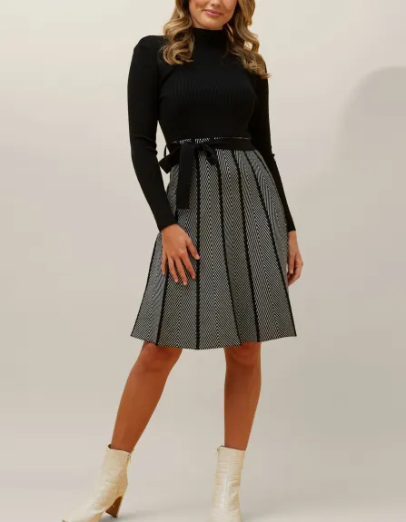 Annick - Fiola Dress Knit Solid Mock Herringbone Skirt Black