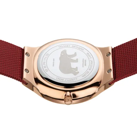 BERING - 38mm Men's Charity Stainless Steel Watch In Rose Gold/Red