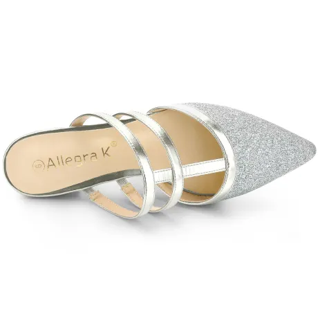 Allegra K- Glitter Pointed Toe Flats Gold Mules