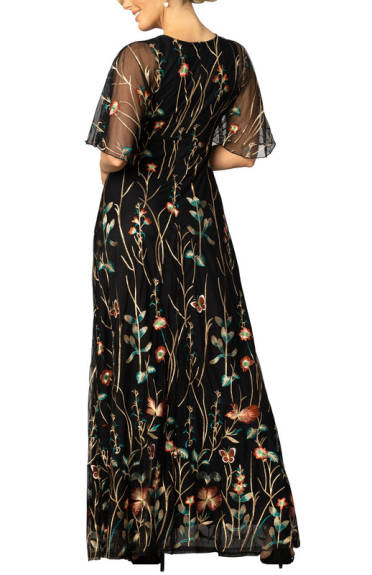 Kiyonna Embroidered Elegance Evening Gown with Sleeves