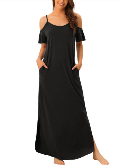 cheibear - Summer Cold Shoulder Loose Nightgown