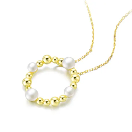 Collier avec pendentif rond en argent sterling plaqué or 14 carats avec perles d'eau douce de 4 à 5 mm