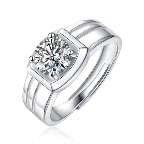 Stella Valentino Sterling Silver 1ct Round Lab Created Moissanite Solitaire Grooved Anniversary Adjustable Ring