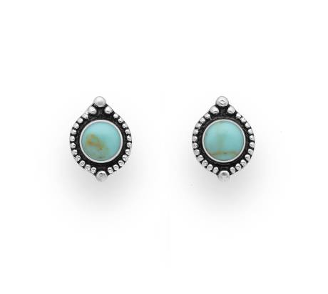 Ag Sterling - Sterling Silver   Reconstructed Turquoise Bali Circular Stud earrings