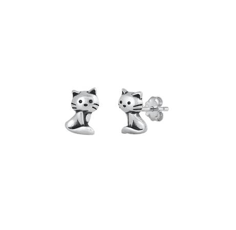 Ag Sterling - Sterling Silver Cute Cat Stud Earrings