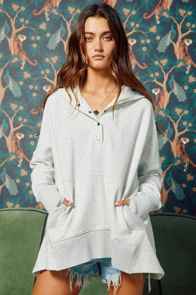 Evercado - Washed French Terry Oversized Solid Hoodie Top