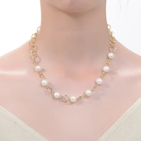 Sterling Silver 14k Gold Plated Genuine Freshwater Pearl Link Necklace